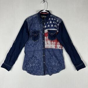 Affliction Black Premium Button Up Shirt Women's Medium US Flag Patriotic Top
